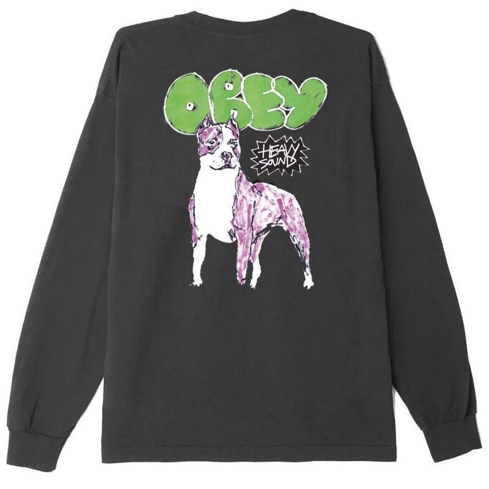 Obey Men's Long Sleeve T-Shirt Heavy Sound Pit bull Heavyweight Size‎ Medium